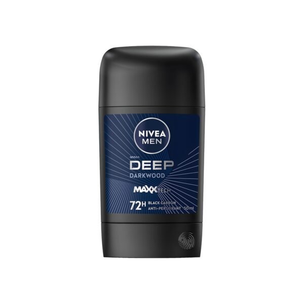 NIVEA MEN Antiperspirant Stick for Men, 48h Protection, DEEP Black Carbon Antibacterial, Woody Scent, 50ml