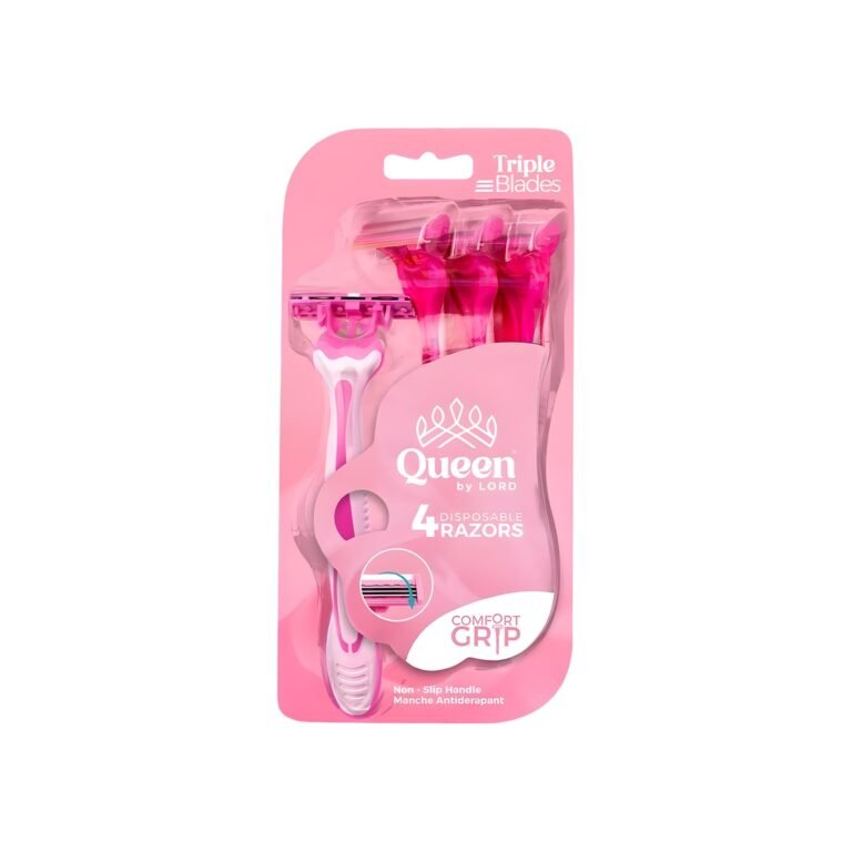 Queen 4 disposable razors triple blades plus lubrastripe & rubber handle in a blister card