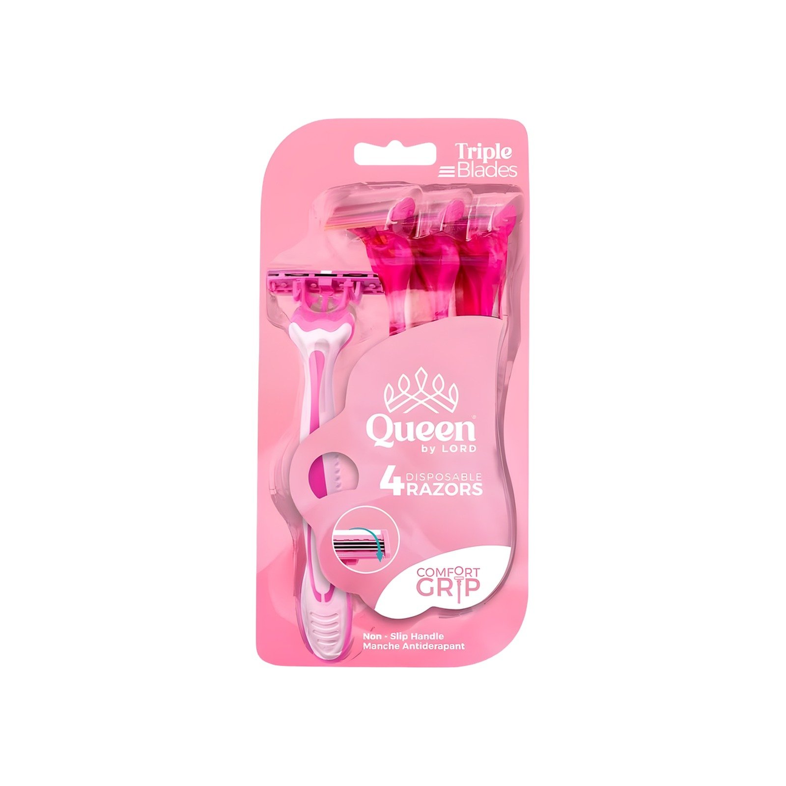 Queen by Lord 4 Disposable Razors – Triple Blades with Lubrastripe & Rubber Handle