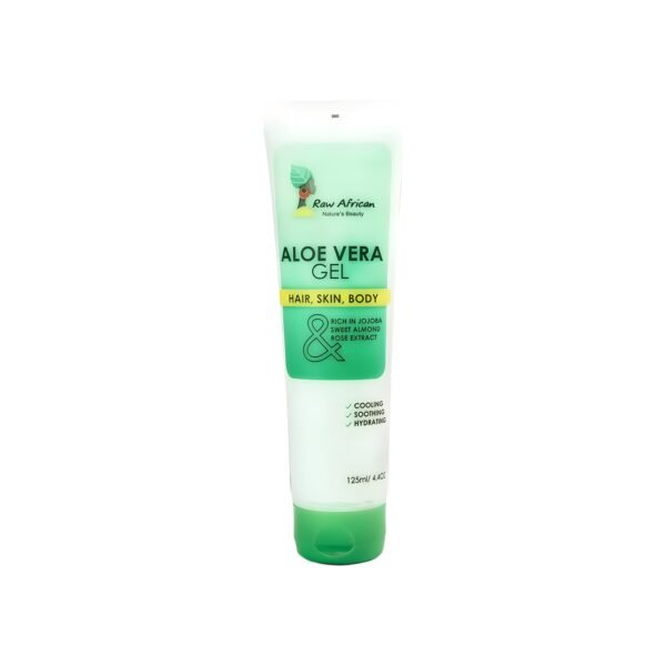 Raw African | Aloe Vera Gel | Pure & Natural | Skin & Hair | Moisturizing | Strong Hair | No Dandruff | For Itchy, Dry, Sunburned Skin | Vitamin Rich | Alcohol Free | Leave-in | Curly Hair |