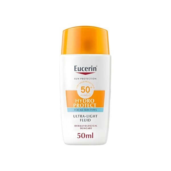 Eucerin Sunscreen Hydro Protect Face Ultra Light Fluid, High UVA UVB Protection, SPF 50+, Suitable for Daily Use, Non sticky, Non Greasy, Suitable for All Skin Types, 50ml
