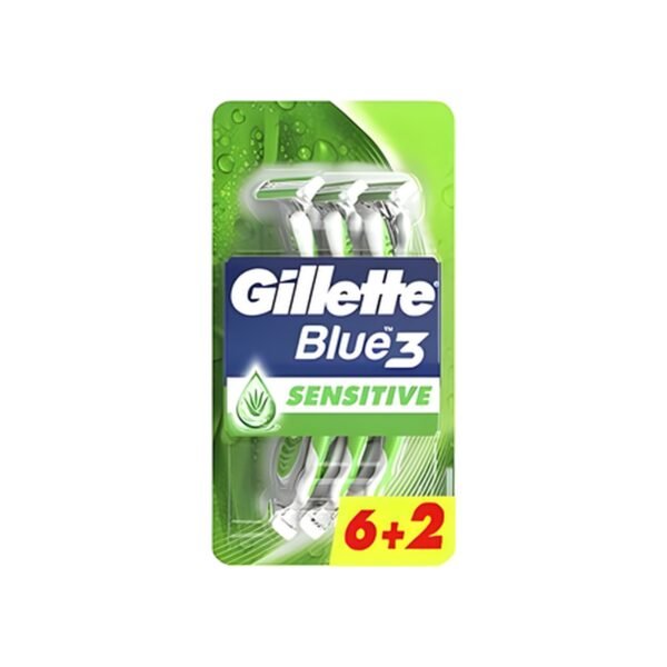 Gillette blue3 sensitive men's disposable razors 6 + 2 free razors