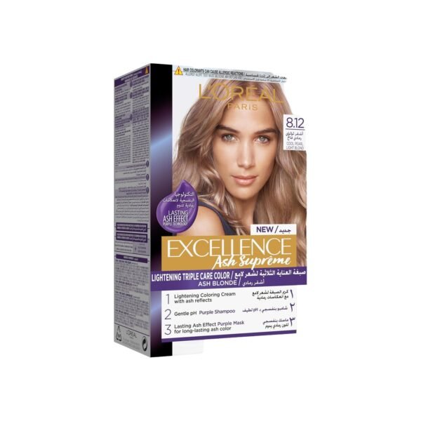 L'Oréal Paris Excellence Hair Dye with Purple Shampoo and Hair Mask - 8.12 Cool Pearl Light Blonde