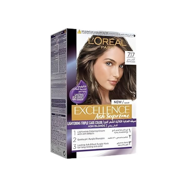 L’Oréal Paris Excellence Ash Supreme Anti-Brass Permanent Hair Colour, 7.17 Ash Blonde, 250 ml
